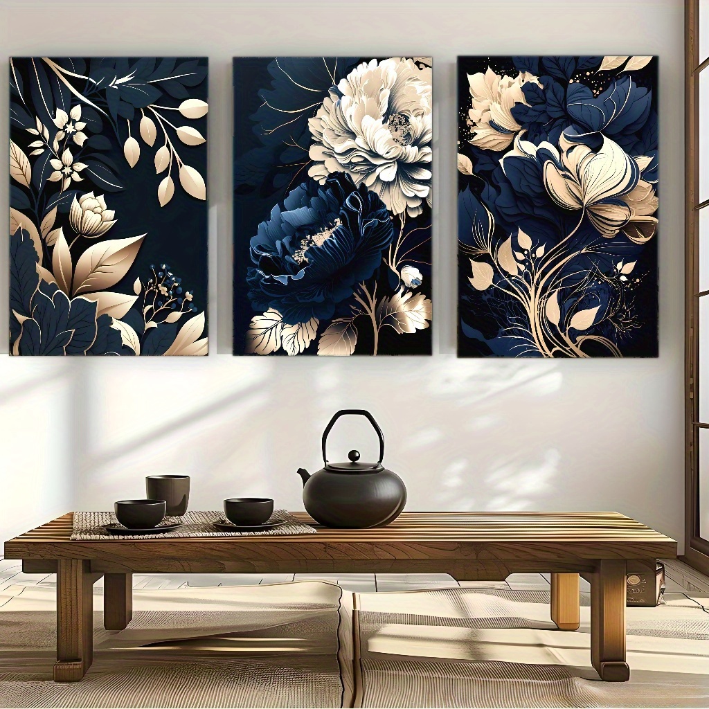 3pcs Navy Blue, Golden, Beige, - огляд і ціна Canvas Wrap Ready